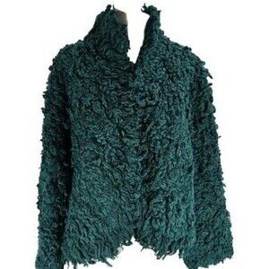 Fabulous Furs~Donna Salyers Blue/Teal Acrylic Shaggy Faux Fur Lamb Jacket/Coat~L